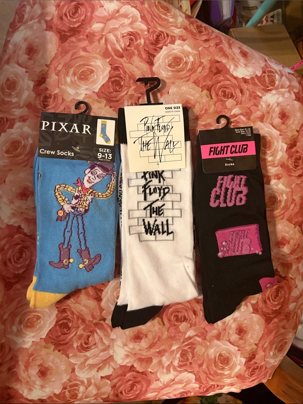 Pixar, Pink Floyd & Fight Club Socks - Multi-Color Crew Socks Pack